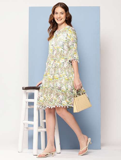 floral tiered polyester midi casual dress - 22012624 - Standard Image - 0