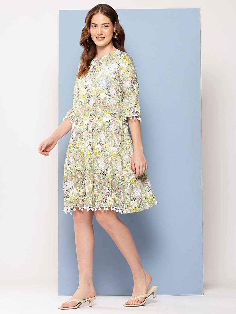 floral tiered polyester midi casual dress - 22012624 - Standard Image - 1