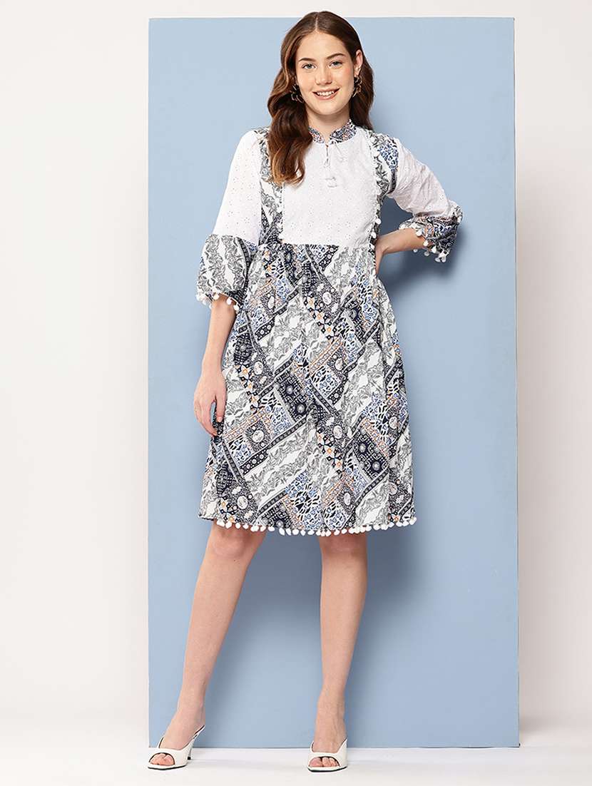 blue polyester fit & flare dress - 22012625 -  Standard Image - 1