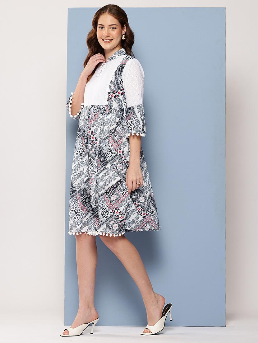 women printed bell sleeve a-line dress - 22012627 -  Standard Image - 1