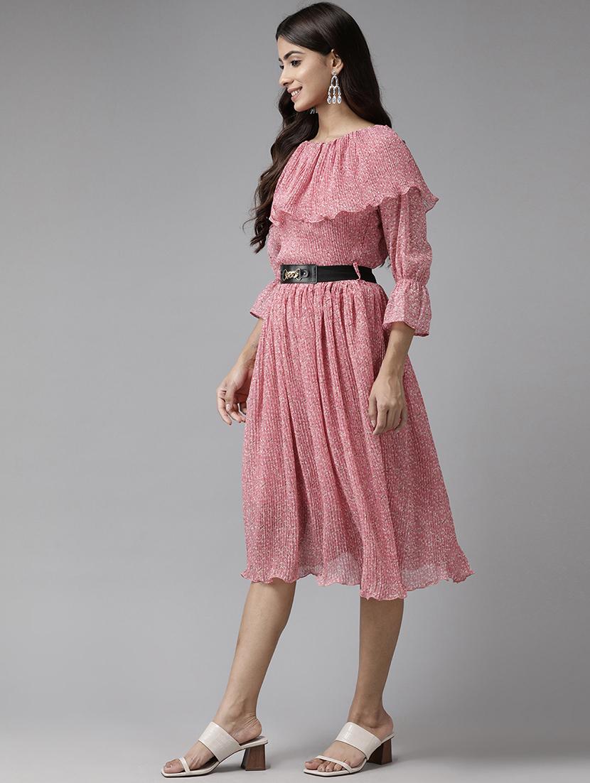 women printed  three quarter sleeve fit & flare dress - 22012634 -  Standard Image - 1