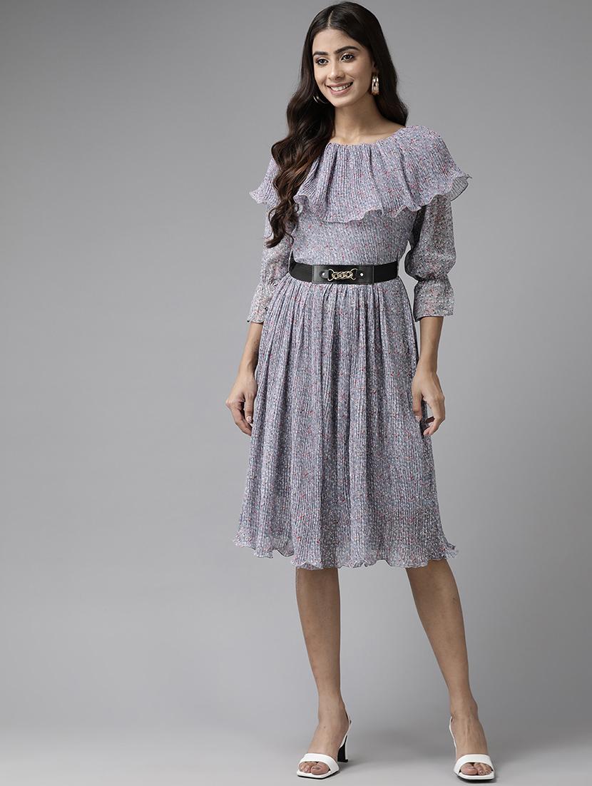women printed three quarter sleeve fit and flare dress - 22012635 - Standard Image - 1