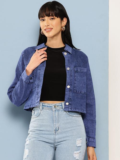 women solid long sleeve denim jacket - 22012642 - Standard Image - 0