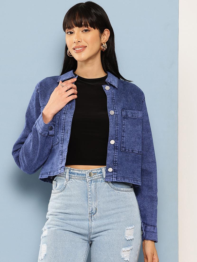 women solid long sleeve denim jacket - 22012642 - Zoom Image - 0