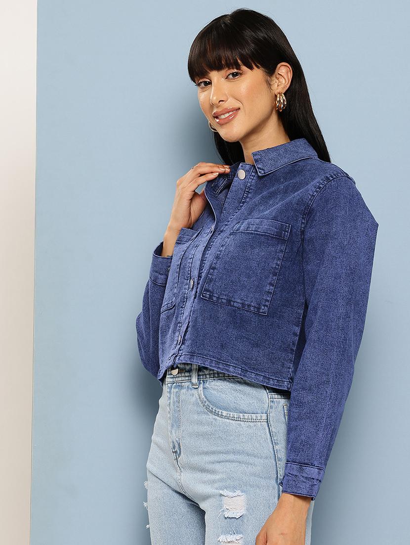 women solid long sleeve denim jacket - 22012642 -  Standard Image - 1