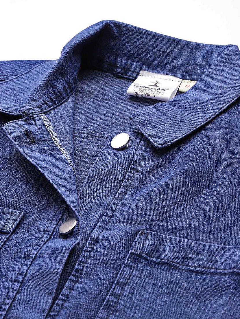 women solid long sleeve denim jacket - 22012642 - Standard Image - 4