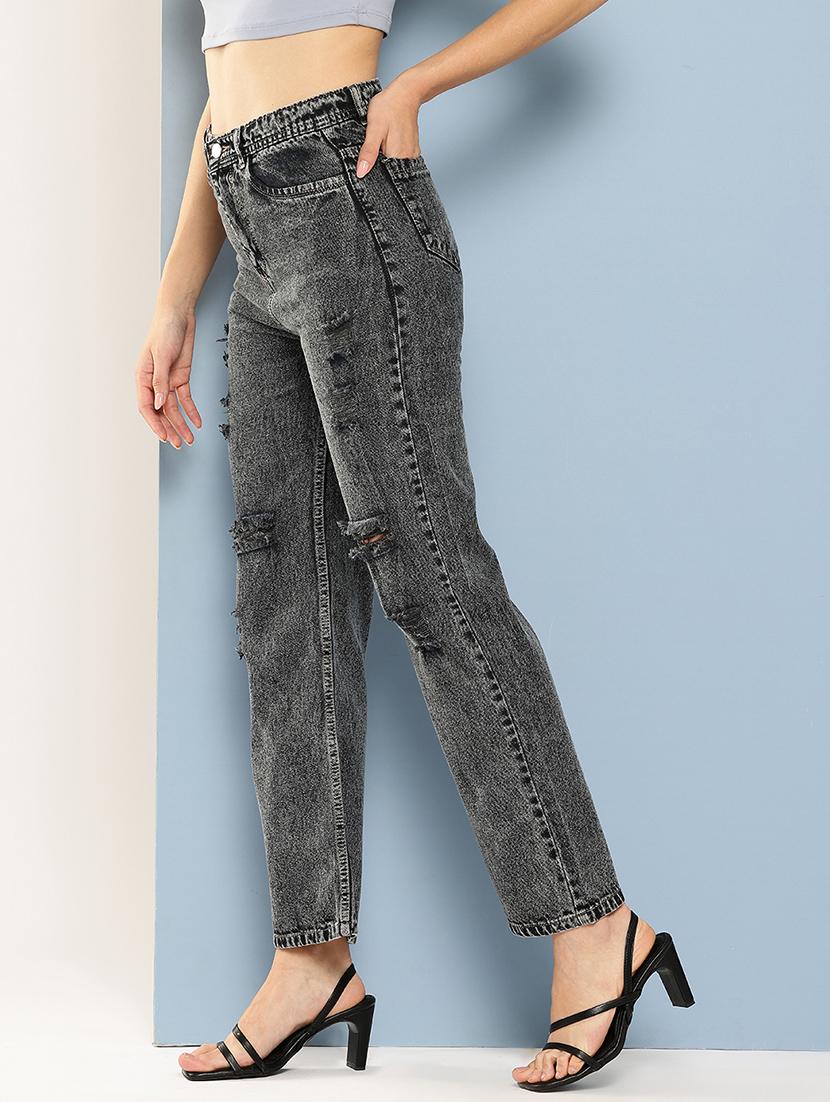women distressed high rise straight fit jean - 22012650 -  Standard Image - 1