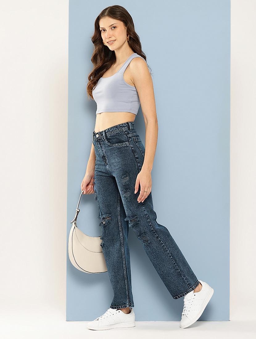women distressed high rise straight fit jean - 22012651 -  Standard Image - 1