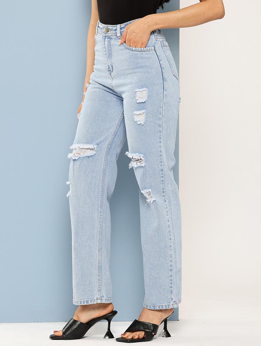 women distressed high rise straight fit jean - 22012652 - Standard Image - 1