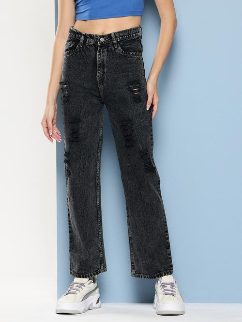women distressed high rise straight fit jean - 22012653 - Standard Image - 0