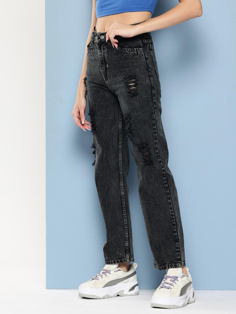 women distressed high rise straight fit jean - 22012653 -  Standard Image - 1