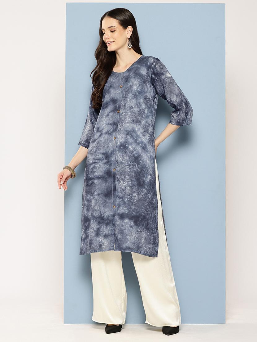 women printed three quarter sleeve straight kurta - 22012658 - Standard Image - 1