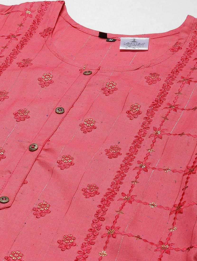women embroidered three quarter sleeve a-line kurta - 22012660 - Standard Image - 4