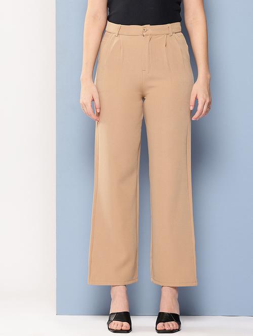 women solid mid rise straight trouser - 22012684 -  Standard Image - 0