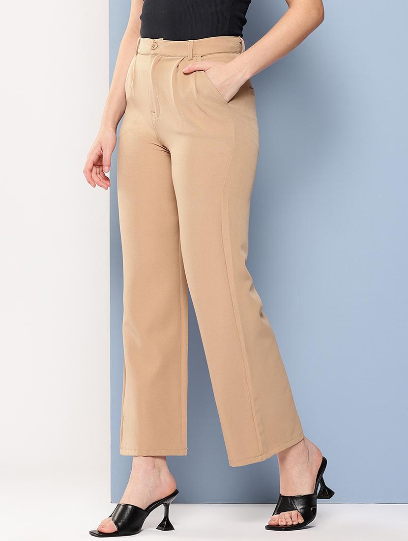 women solid mid rise straight trouser - 22012684 -  Standard Image - 1