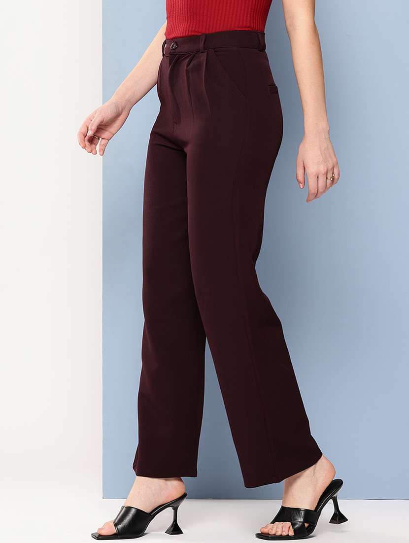 women solid mid rise straight trouser - 22012686 -  Standard Image - 1