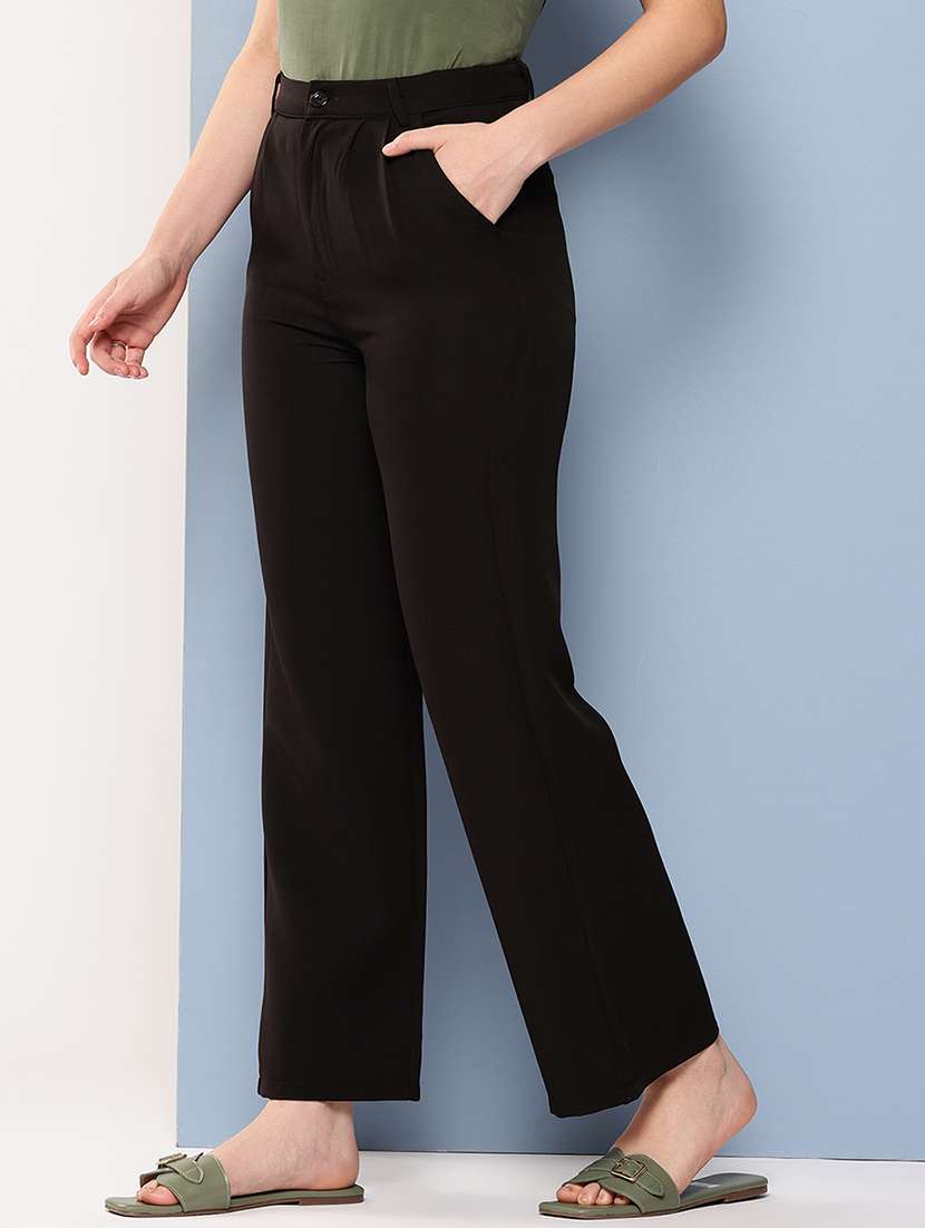 women solid mid rise straight trouser - 22012688 -  Standard Image - 1