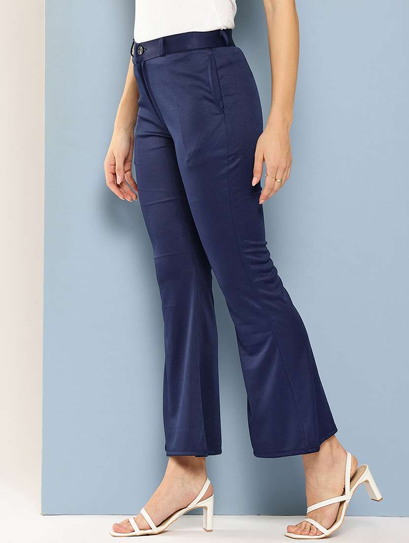 women solid mid rise bootcut trouser - 22012691 -  Standard Image - 1