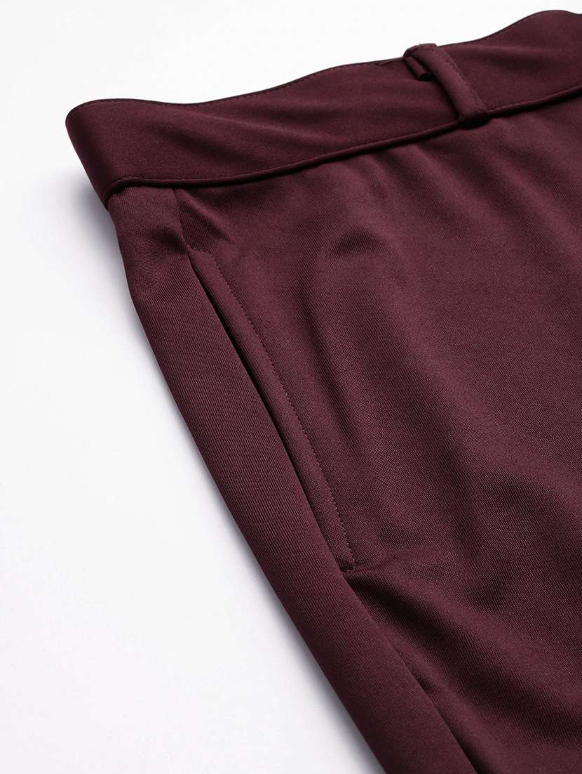 maroon crepe flared casual trousers - 22012693 -  Standard Image - 4