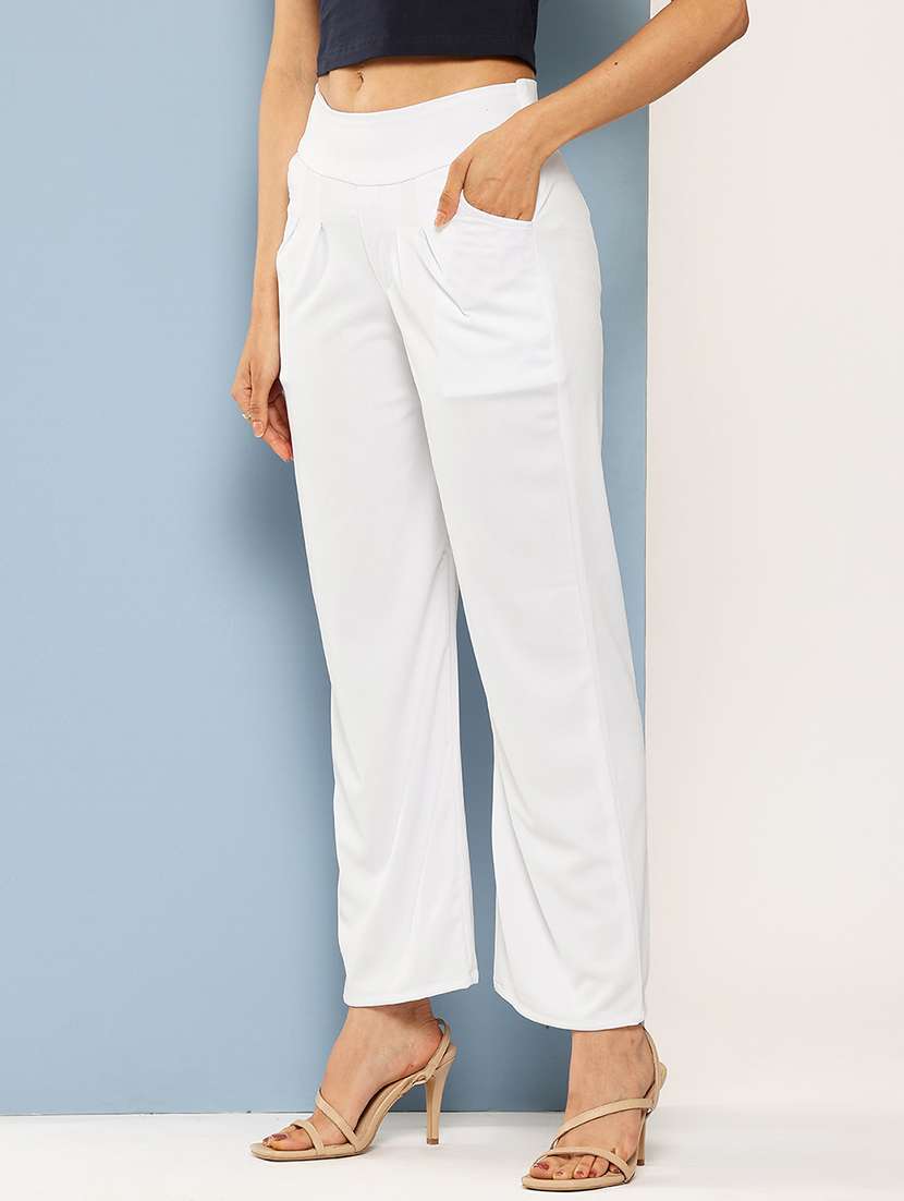 women solid mid rise straight trouser - 22012696 -  Standard Image - 1
