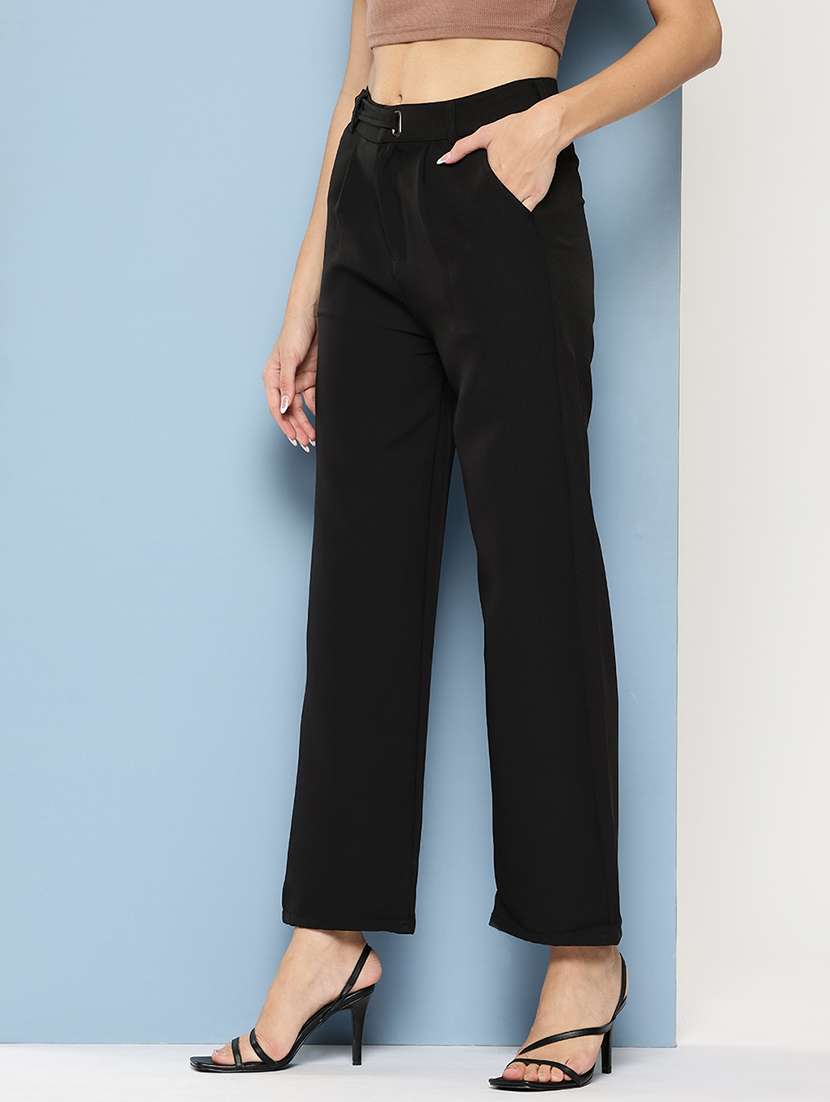 women solid mid rise straight trouser - 22012698 -  Standard Image - 1