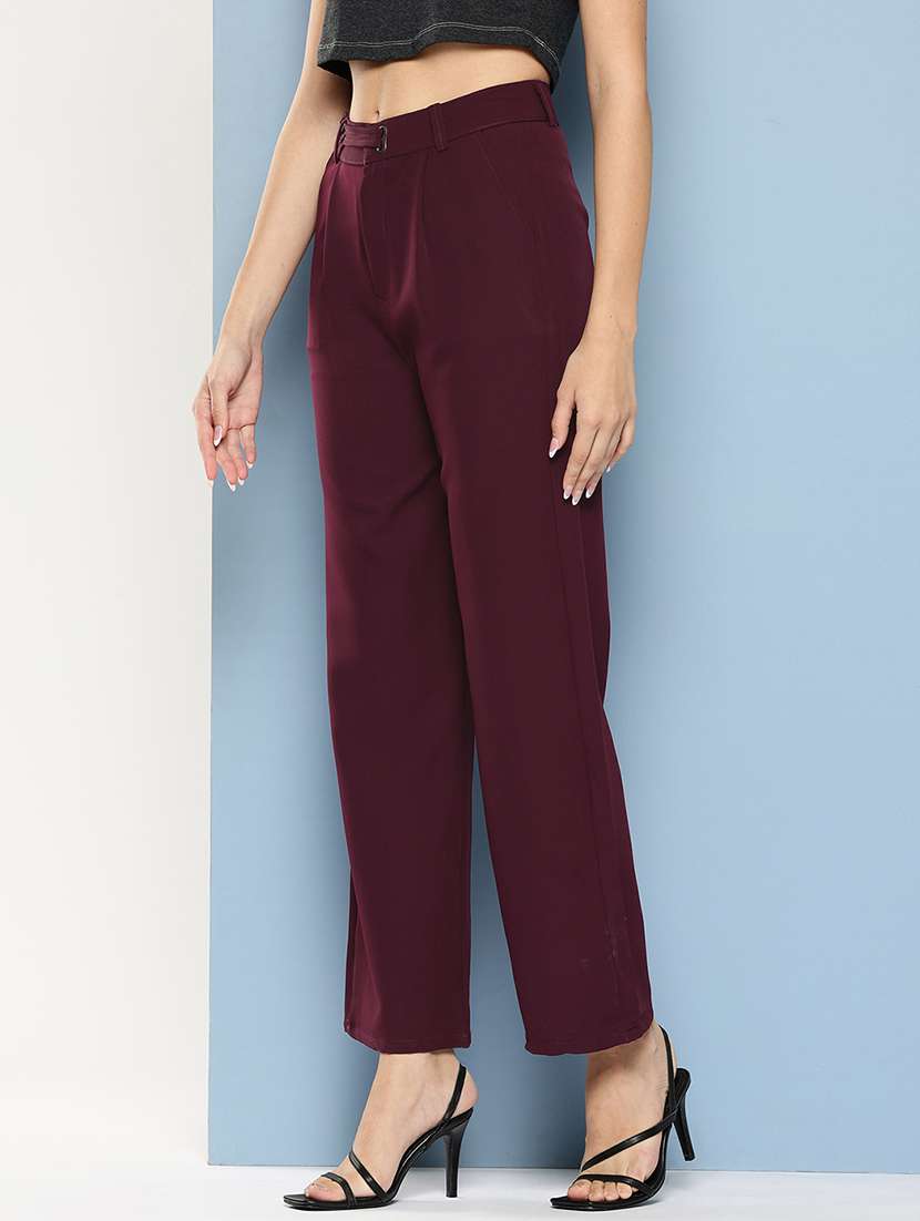 women solid mid rise straight trouser - 22012699 -  Standard Image - 1
