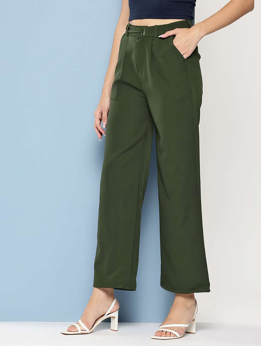women solid mid rise straight trouser - 22012700 - Standard Image - 1