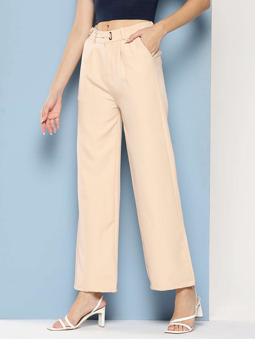 women solid mid rise straight trouser - 22012701 -  Standard Image - 1