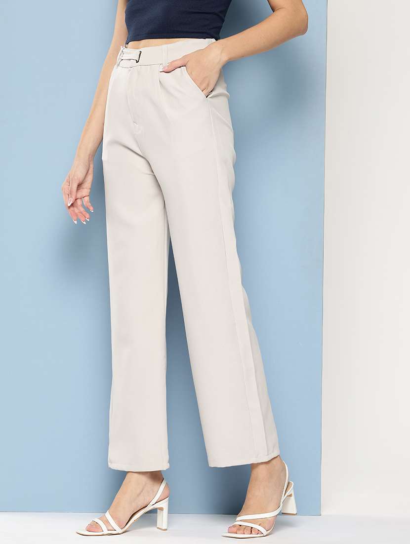 women solid mid rise straight trouser - 22012702 -  Standard Image - 1