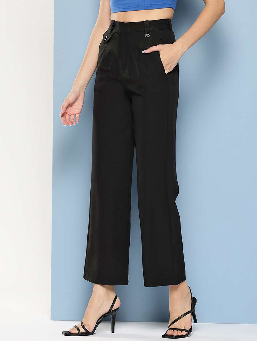 black solid high rise straight trouser - 22012705 -  Standard Image - 1