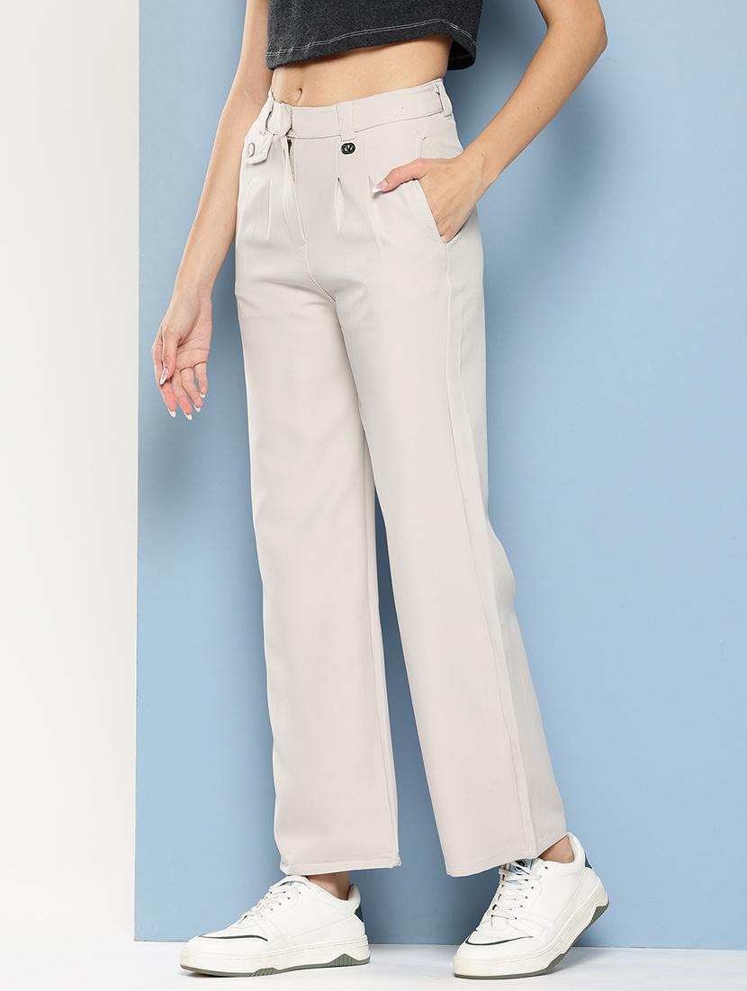 women solid mid rise straight trouser - 22012706 -  Standard Image - 1