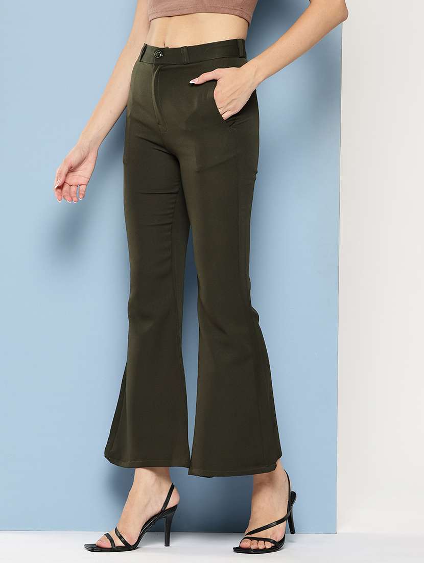 women solid mid rise bootcut trouser - 22012708 - Standard Image - 1