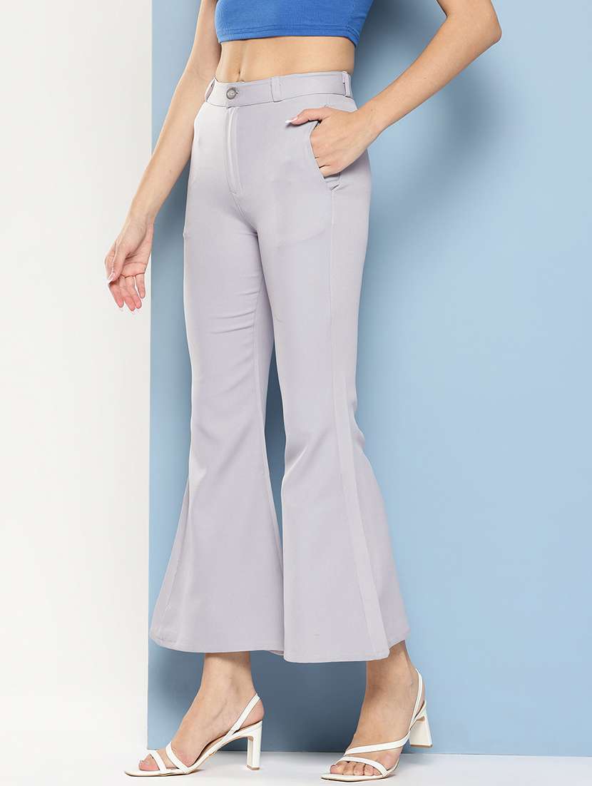 women solid mid rise bootcut trouser - 22012709 -  Standard Image - 1