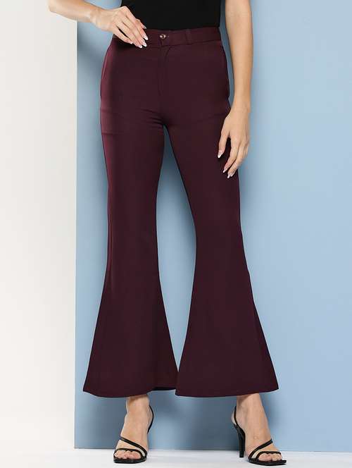 women solid mid rise bootcut trouser - 22012710 -  Standard Image - 0