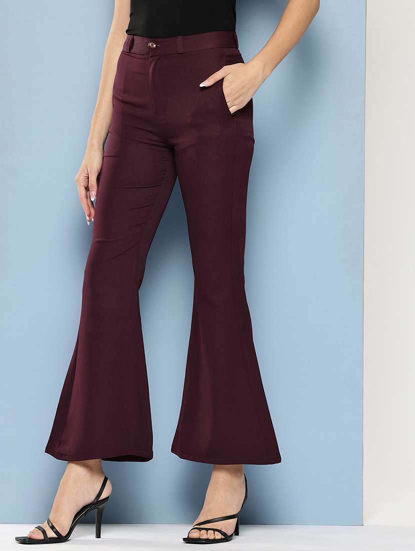 women solid mid rise bootcut trouser - 22012710 - Standard Image - 1