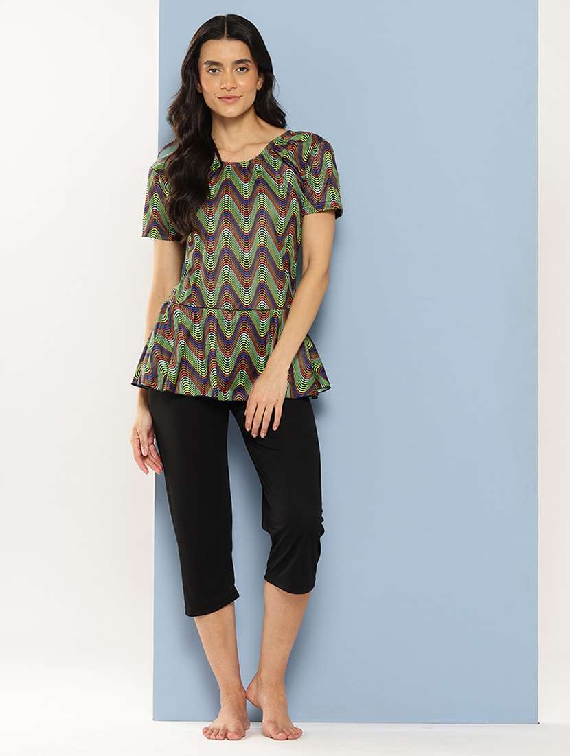 women printed round neck swimsuit with goggles - 22012715 -  Standard Image - 1