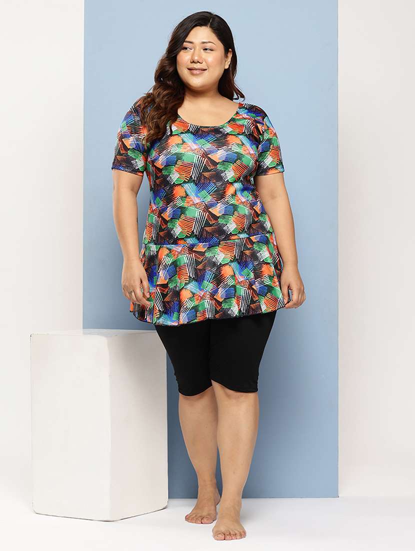 women plus size printed round neck swimsuit  - 22012734 -  Standard Image - 1