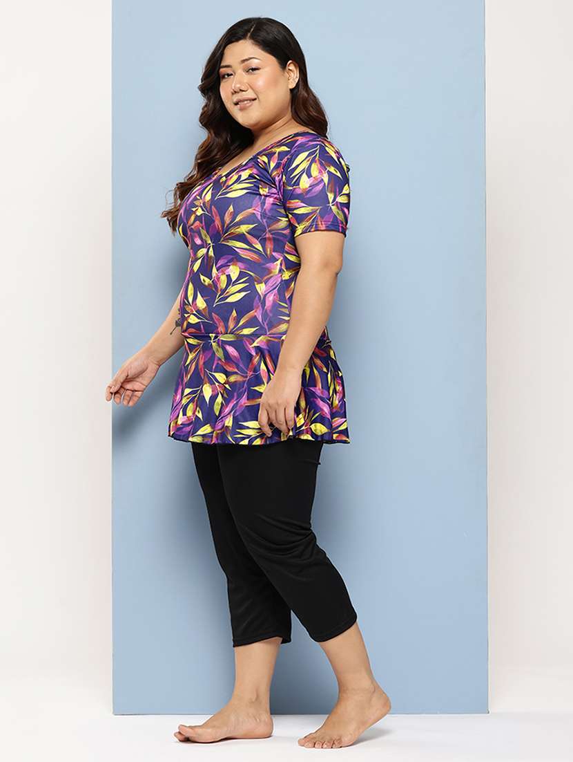women plus size printed round neck swimsuit with goggles - 22012759 -  Standard Image - 1