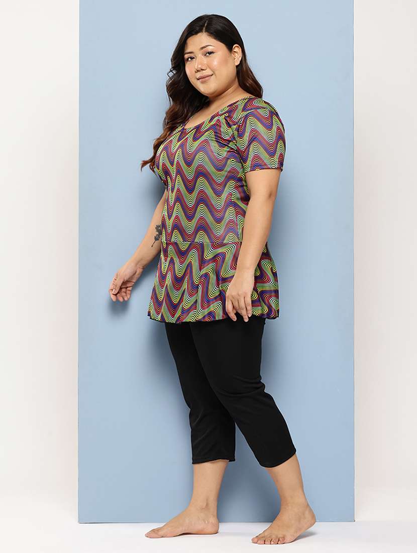 women plus size printed round neck swimsuit with goggles - 22012764 - Standard Image - 1