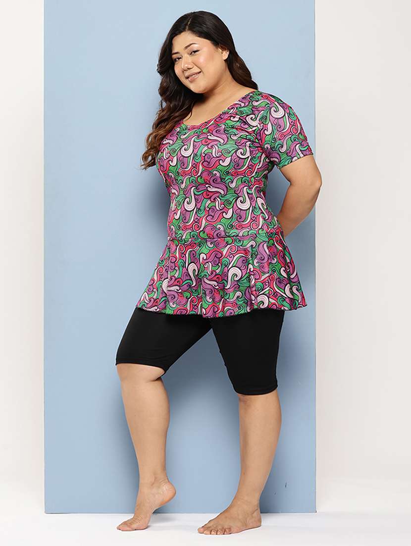 women plus size printed round neck swimsuit with goggles - 22012773 -  Standard Image - 1