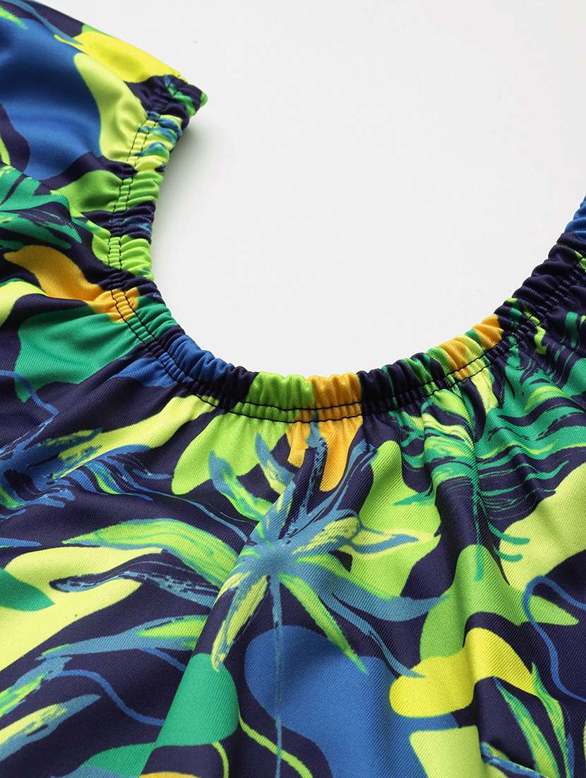 women tropical printed round neck swimsuit with cap - 22012780 -  Standard Image - 4