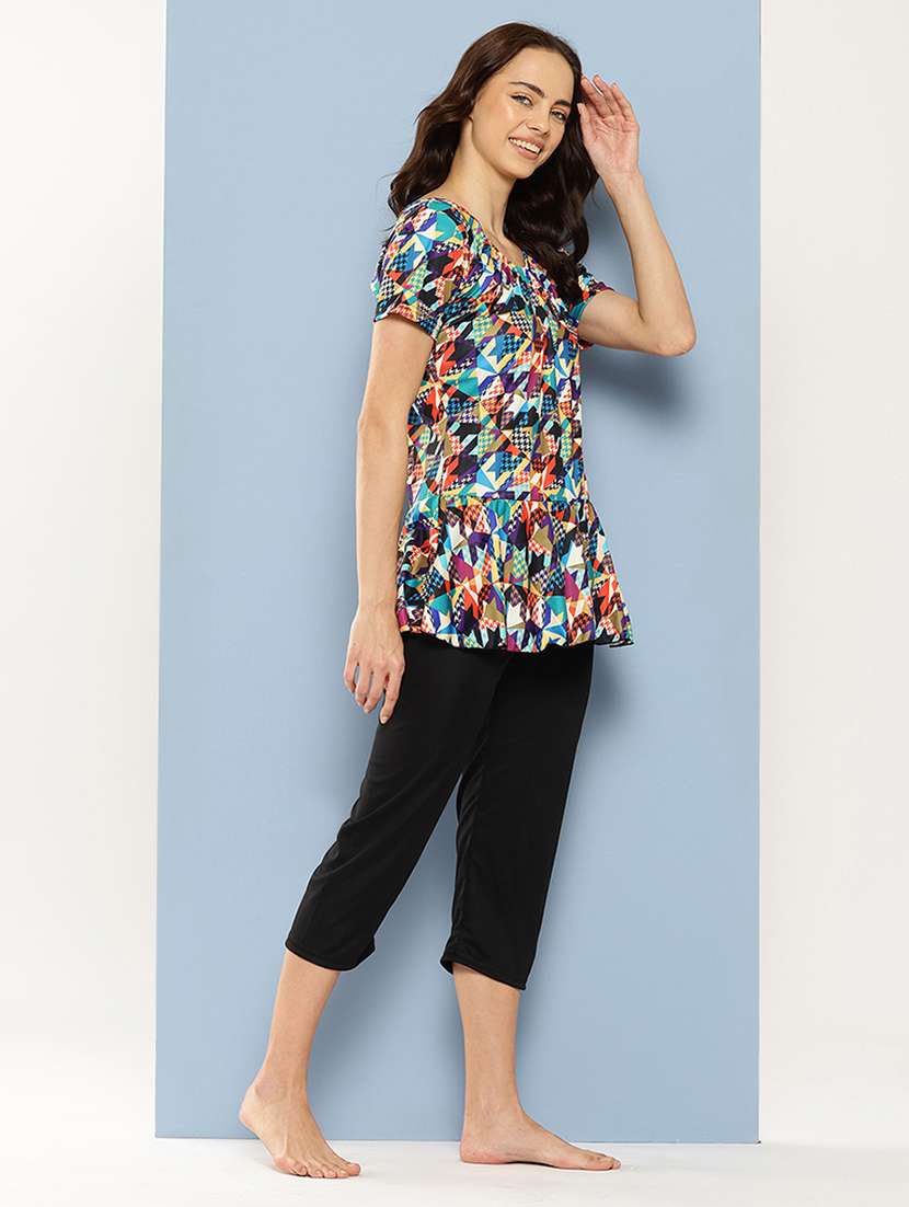 women printed round neck swimsuit with cap - 22012788 -  Standard Image - 1