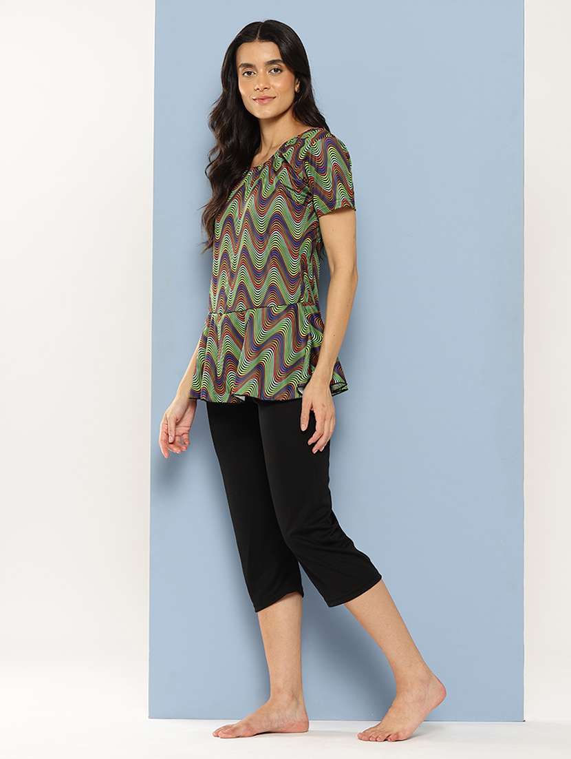 women printed round neck swimsuit with cap - 22012789 -  Standard Image - 1