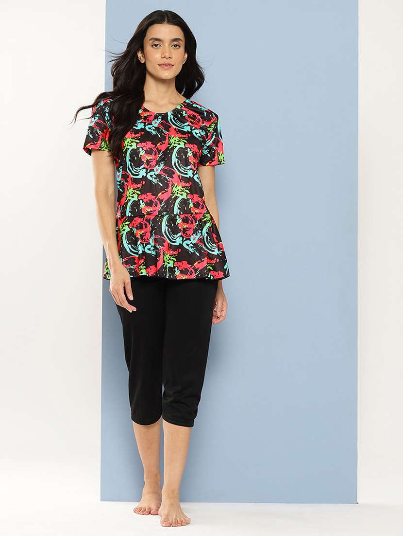 women printed round neck swimsuit with cap - 22012790 -  Standard Image - 1