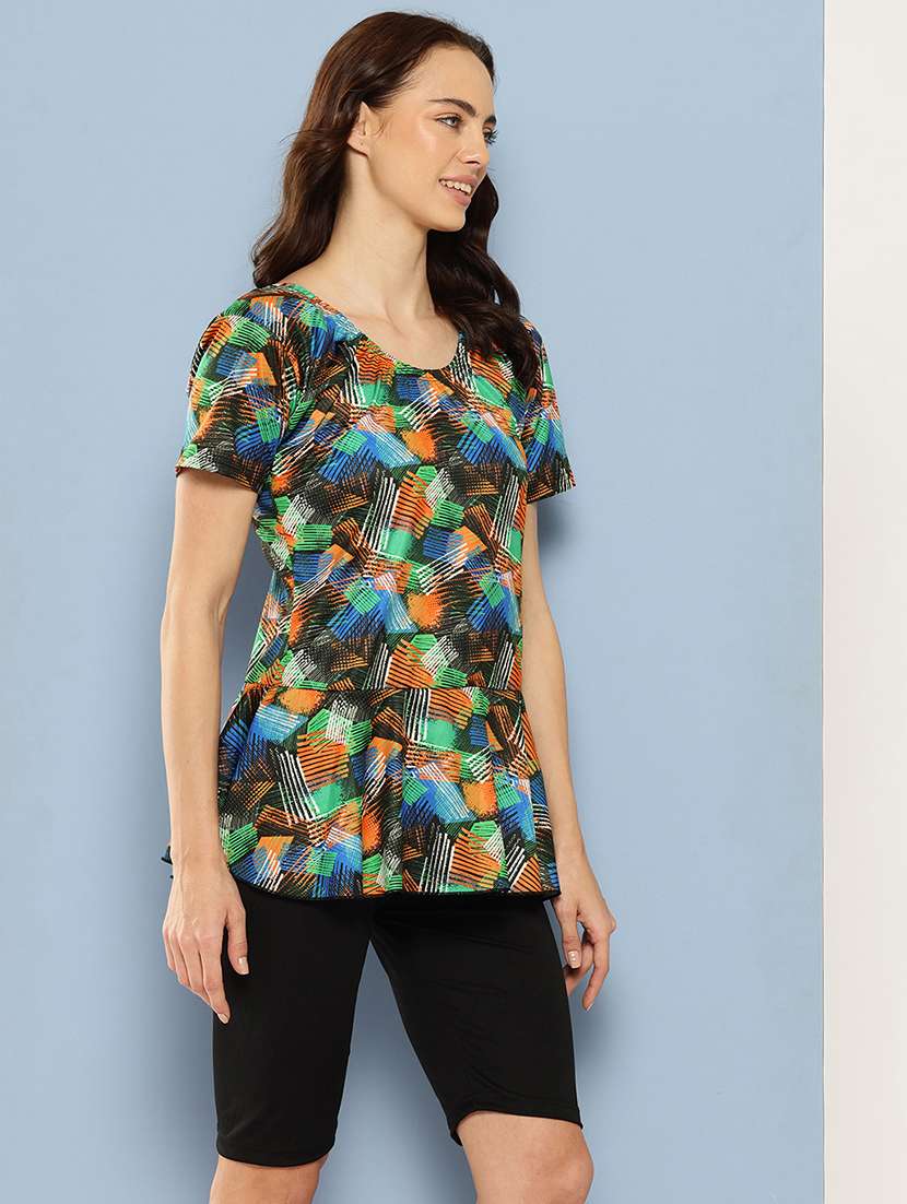 women printed round neck swimsuit with cap - 22012792 -  Standard Image - 1