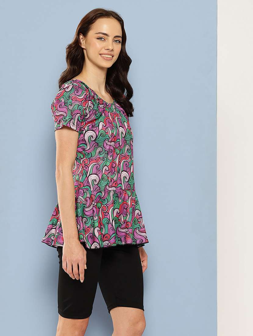 women printed round neck swimsuit with cap - 22012794 -  Standard Image - 1