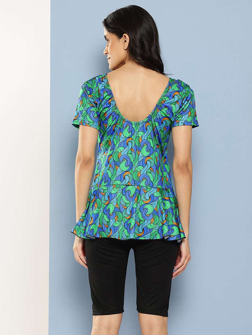 women printed round neck swimsuit with goggles - 22012804 -  Standard Image - 1