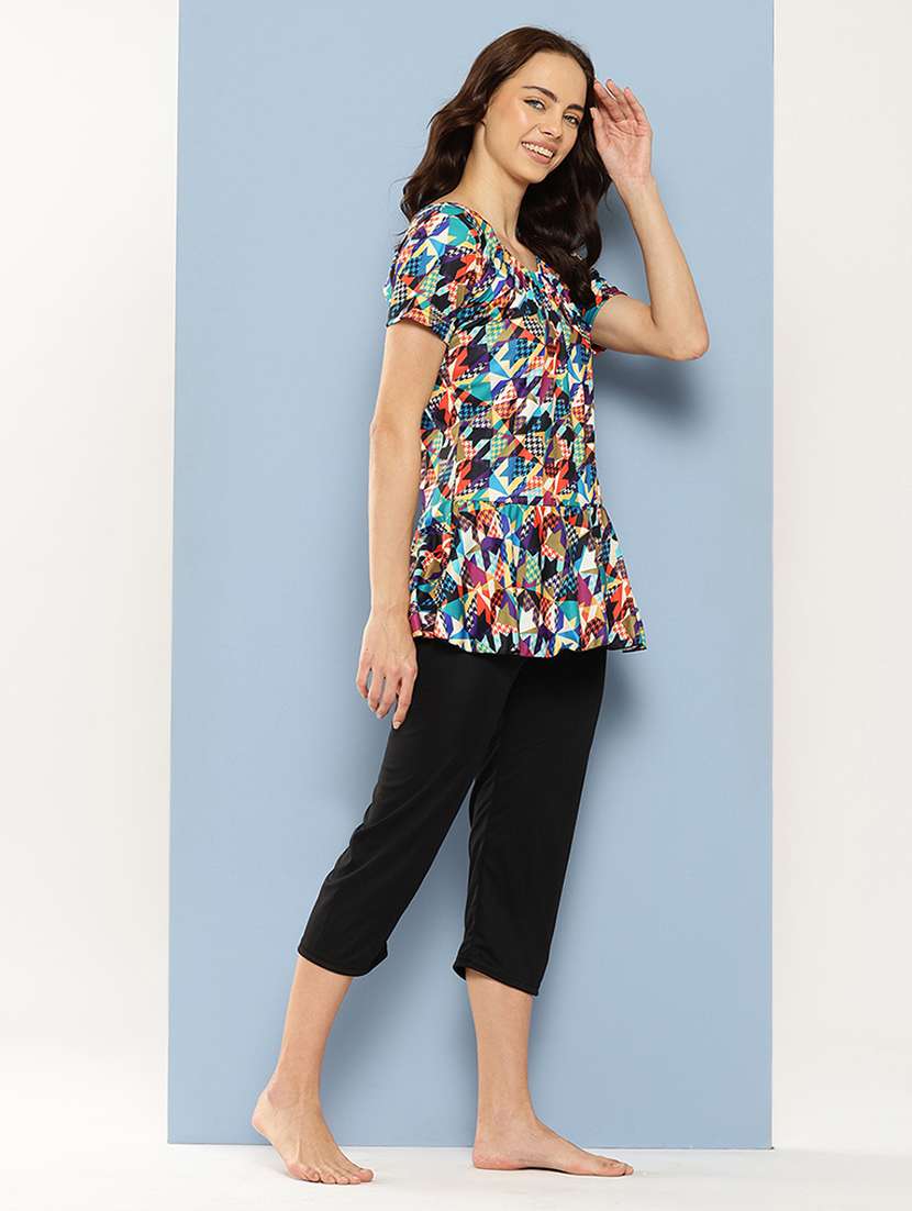 women printed round neck swimsuit with goggles - 22012809 -  Standard Image - 1