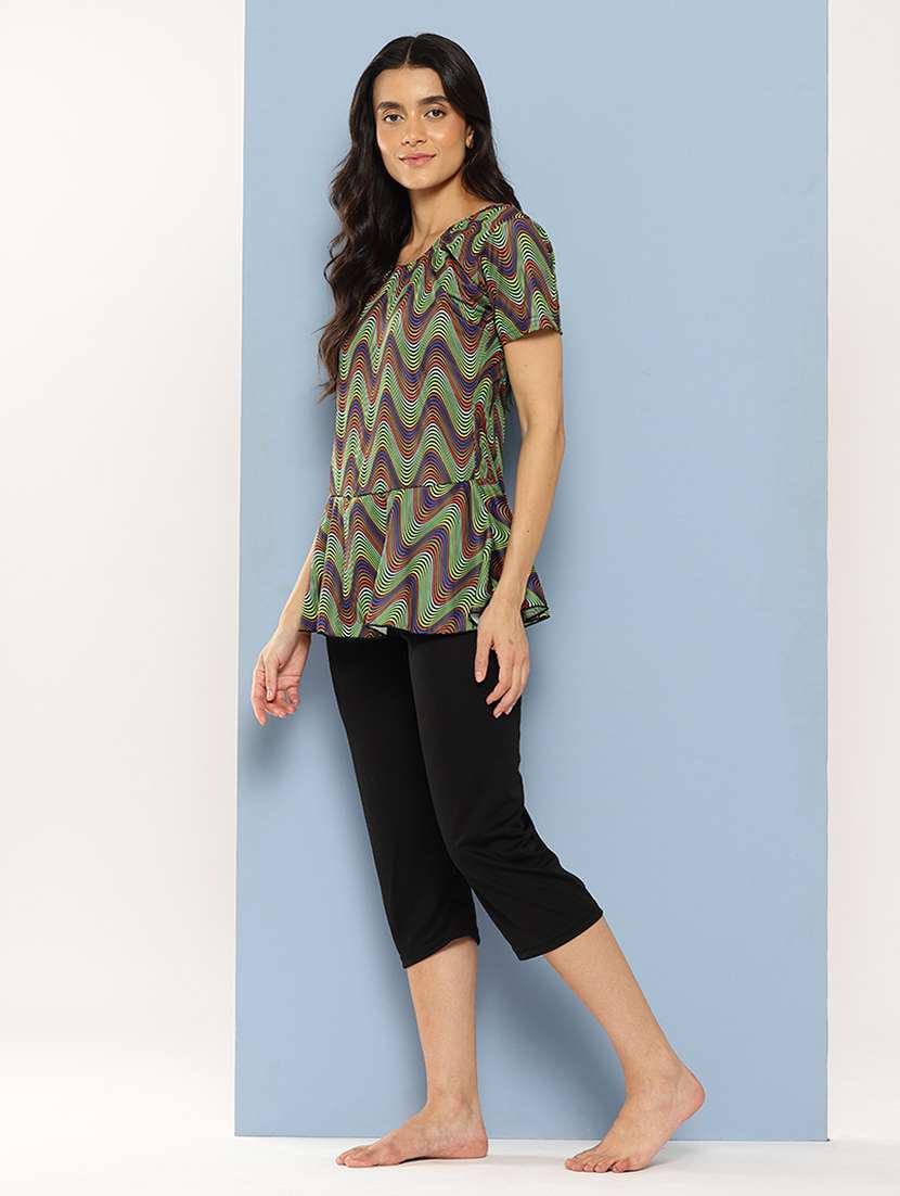 women printed round neck swimsuit with goggles - 22012810 - Standard Image - 1