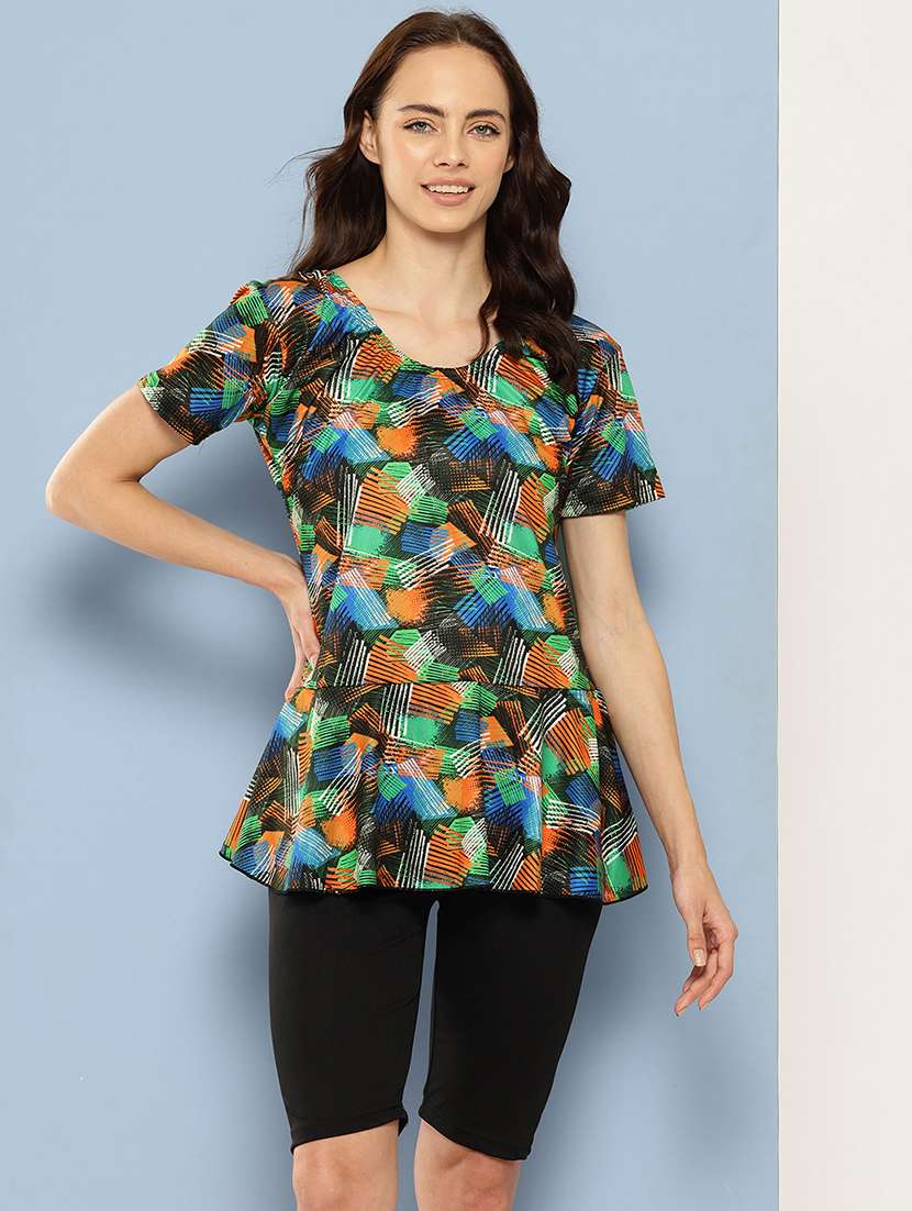 women printed round neck swimsuit with goggles - 22012813 -  Standard Image - 1